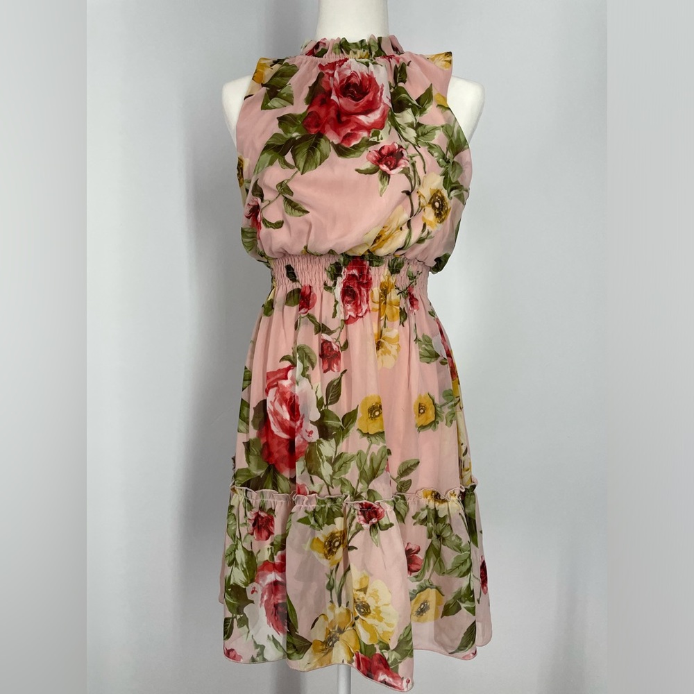 Kate & Lily Petite Floral Ruffles Sleeveless Halter Pink Roses Dress Size 10P